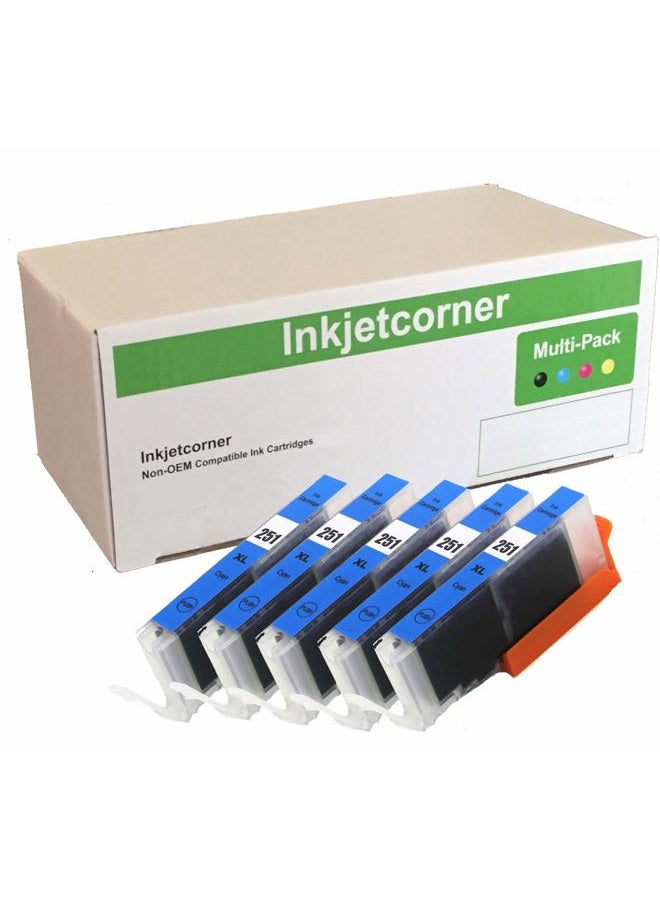 5 Pack Compatible Cyan Ink Cartridges with Chip Replacement for CLI-251XL CLI-251 MG7520 iX6820 MG5520 MG5522 MG5620 MG6620 MG6600 MX920 MX922
