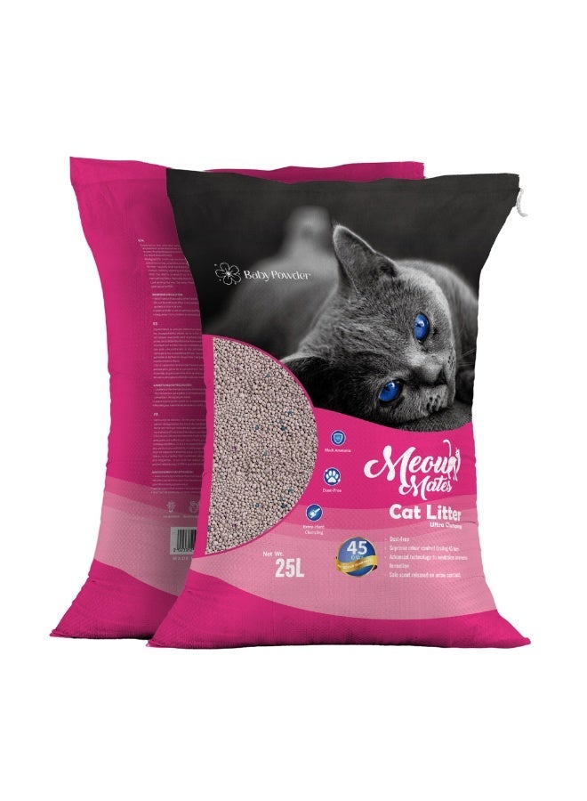 Meow Mates Bentonite Cat Litter 25L – Ultra Clumping | Baby Powder Scent | Dust-Free & Odor Control