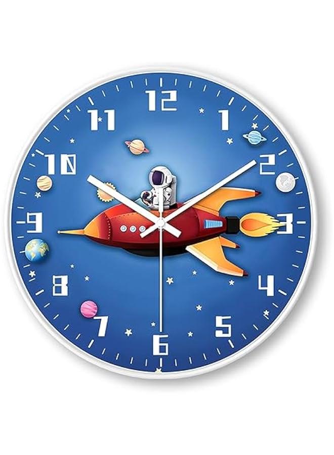 رينكس ساعة حائط للأطفال، تصميم فضائي ادئ، مستوحى م السفر في الفضاء، تعمل الطارية، تاس غرف الصف، وغرف الوم، والحمامات، وغرف المعيشة، والمطاعم، وغرف الأطفال، والمطاخ. - Image 1