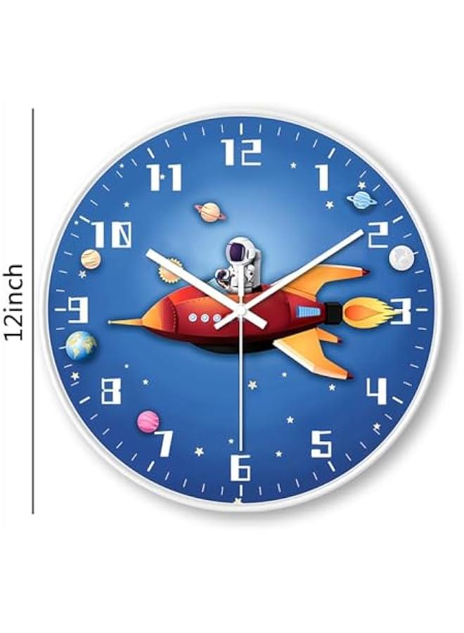 رينكس ساعة حائط للأطفال، تصميم فضائي ادئ، مستوحى م السفر في الفضاء، تعمل الطارية، تاس غرف الصف، وغرف الوم، والحمامات، وغرف المعيشة، والمطاعم، وغرف الأطفال، والمطاخ. - Image 2