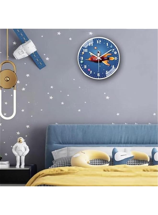 رينكس ساعة حائط للأطفال، تصميم فضائي ادئ، مستوحى م السفر في الفضاء، تعمل الطارية، تاس غرف الصف، وغرف الوم، والحمامات، وغرف المعيشة، والمطاعم، وغرف الأطفال، والمطاخ. - Image 4