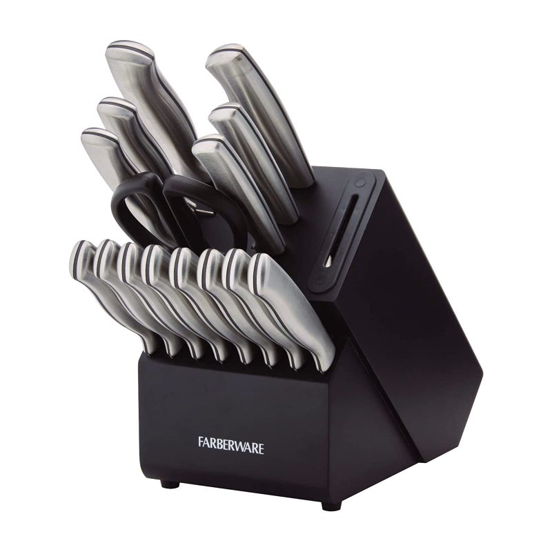 Farberware Edgekeeper 16Piece Stainless Steel Knife Block Set with Built in Knife Sharpener High CarbonStainless Steel Kitchen Knives RazorSharp Knife Set Black