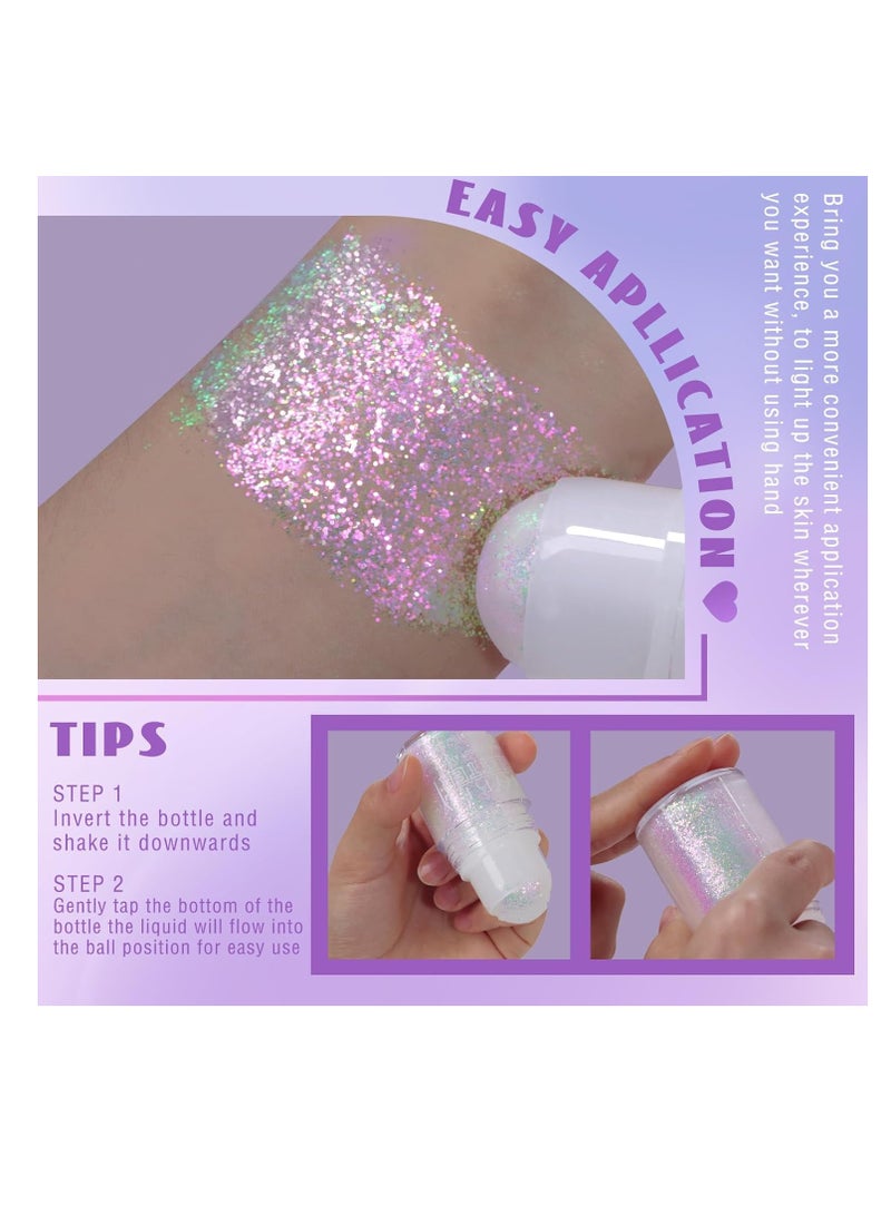 HOSAILY Roll-on Holographic Body Glitter Gel for Body Face Hair, Chameleon Color Changing Glitter Gel Under Light, Chunky Mermaid Sequins Festival Party Body Shimmer Glitter Makeup (8# Sparkling Pink)  - Image 2