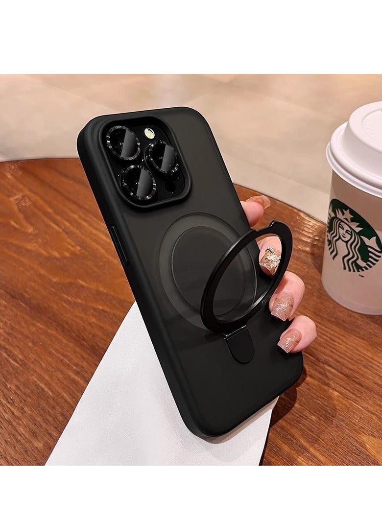 ايليجو حافظة IP 14 Pro مع قاعدة مغناطيسية غير مرئية، 【حماية كاملة ضد الصدمات】غطاء هاتف مع ظهر غير لامع وقاعدة مغناطيسية لـ IP 14 Pro (2022) (أسود) - Image 1