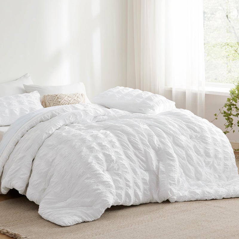 Bedsure Bed in a Bag Queen  7 Pieces Plaid Seersucker Bedding Comforter Sets Soft Lightweight White Boho Bed Set with Comforters Queen Size Sheets Pillowcases  Shams