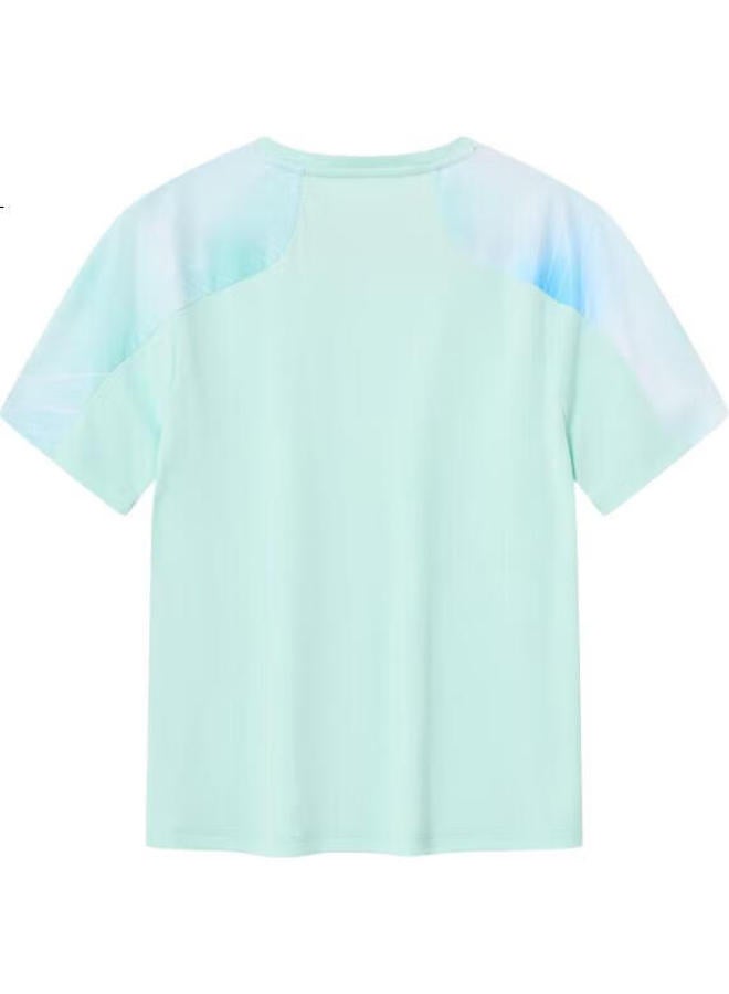 Erke Kids' Round Neck Short Sleeve Pure Cotton T-Shirt Light Ice Green 160 - Image 3