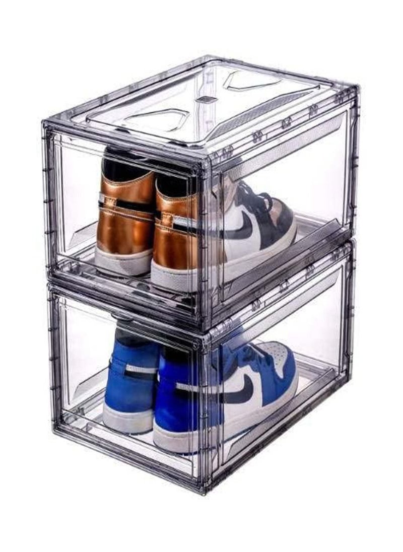Arabest - SET 2 Magnetic Drop front Shoe Box, Clear Acrylic Shoe Storage, Stackable storage Bins, Sneaker collection box and Shoe Display case - Image 1