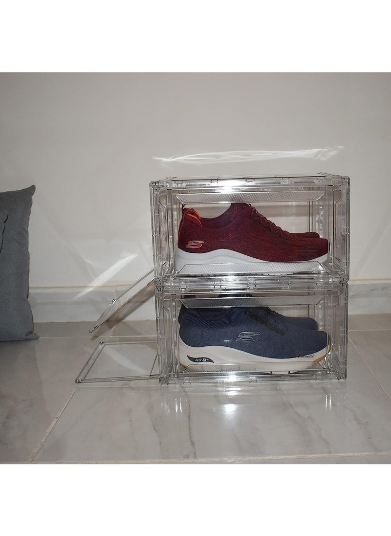 Arabest - SET 2 Magnetic Drop front Shoe Box, Clear Acrylic Shoe Storage, Stackable storage Bins, Sneaker collection box and Shoe Display case - Image 1