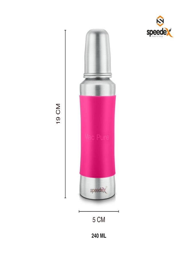 Speedex Stainless Steel Baby Feeding Bottle with Internal 'ML' Marking,Silicon Grip (240 ml, Pink Color) (3 Nipples Free) - Image 2