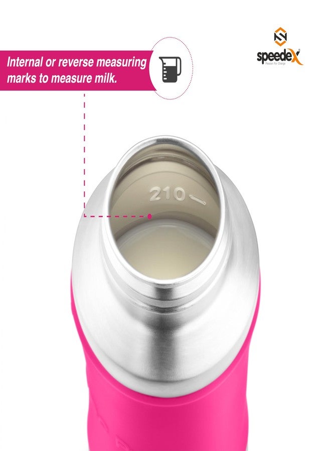 Speedex Stainless Steel Baby Feeding Bottle with Internal 'ML' Marking,Silicon Grip (240 ml, Pink Color) (3 Nipples Free) - Image 5