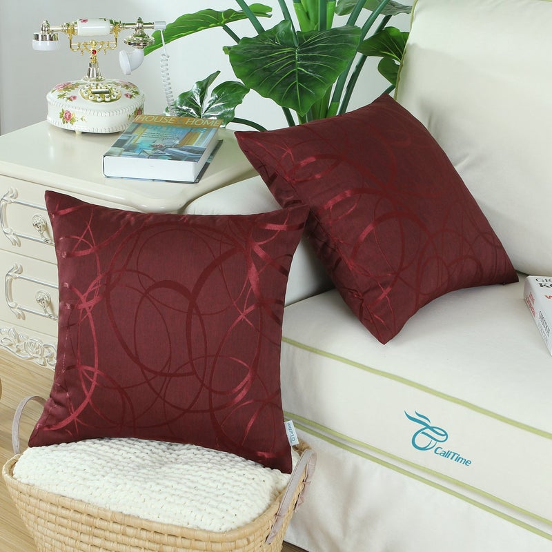CaliTime CaliTime Throw Pillow Covers Pack of 2 Modern Shining & Dull Contrast Circles Rings Accent Geometric Cushion Cases Shells for Couch Sofa Home Decor 22 X 22 Inches Burgundy  - Image 4
