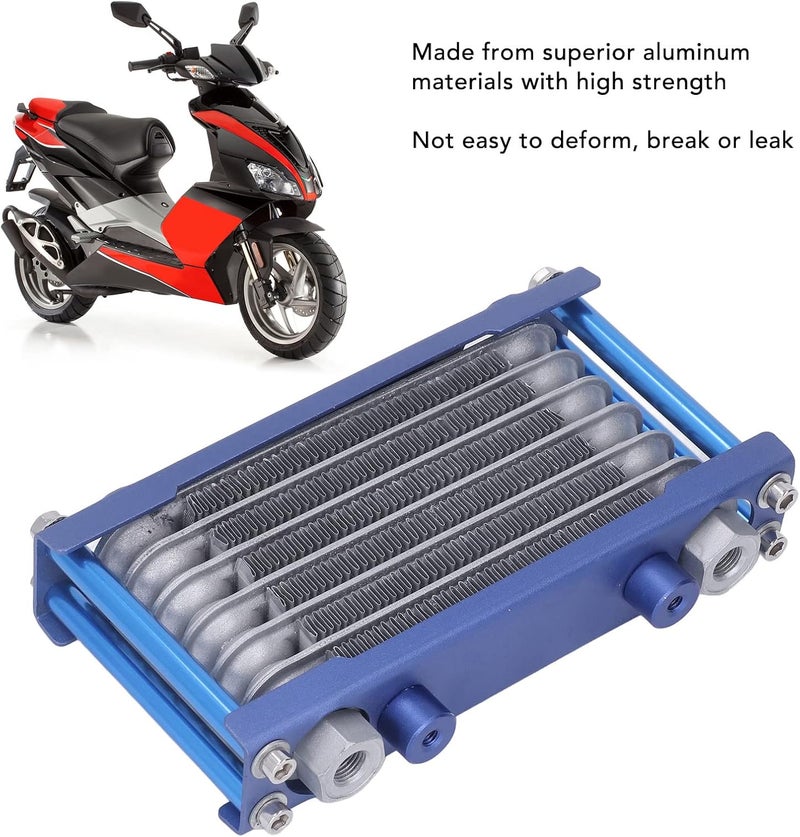 مبرد زيت المحرك (رادياتير) للدراجات النارية من 50cc إلى 250cc، نظام تبريد زيت ناقل الحركة من الألومنيوم، مبرد زيت عالي الأداء للمركبات على الطرق الوعرة والمركبات الرباعية الدفع مع أقواس وبراغي، دور (أزرق) - Image 3