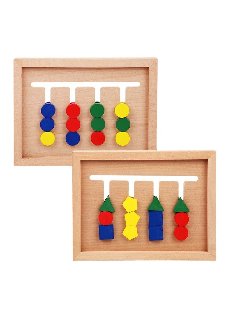 general 2pcs Montessori Learning Four-color Backgammon Toys: Slide Puzzle, Color & Shape Matching Brain Teasers, Logic Game, Preschool Educational Wooden Toys for Kids Boys Girls. - Image 1