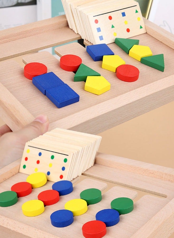 general 2pcs Montessori Learning Four-color Backgammon Toys: Slide Puzzle, Color & Shape Matching Brain Teasers, Logic Game, Preschool Educational Wooden Toys for Kids Boys Girls. - Image 3