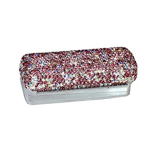 Bestbling Rhinestone Crystal Lipstick Case Storage Organizer Box with Mirror  Womens Lipstick HolderCosmetic Storage Kit Pink