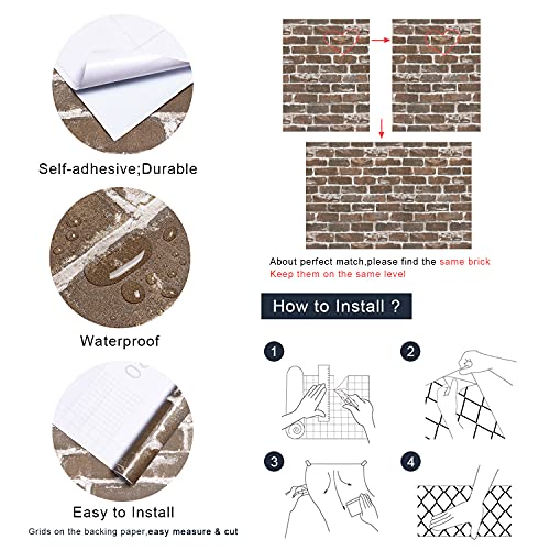 Timeet 3D Vintage Brown Brick Wallpaper 17.7"×472" Brick Peel and Stick Wallpaper Brick Wallpaper Brick Self Adhesive FilmFaux Textured Wallpaper Stone Look Wall Paper Home Decor Vinyl - Image 4