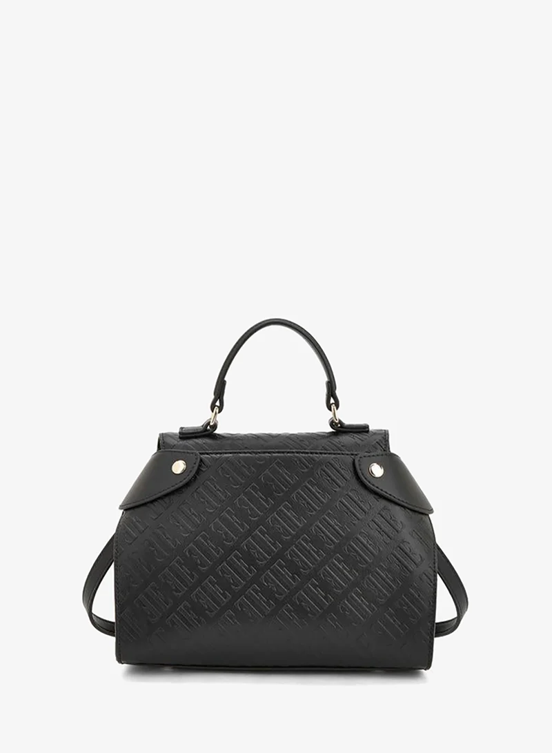 Elle BLACK Monogram Embossed Satchel Bag With Detachable Strap for Women | Best Price UAE