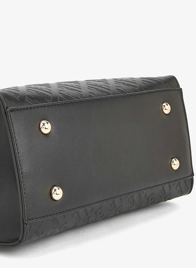 Elle BLACK Monogram Embossed Satchel Bag With Detachable Strap for Women | Best Price UAE