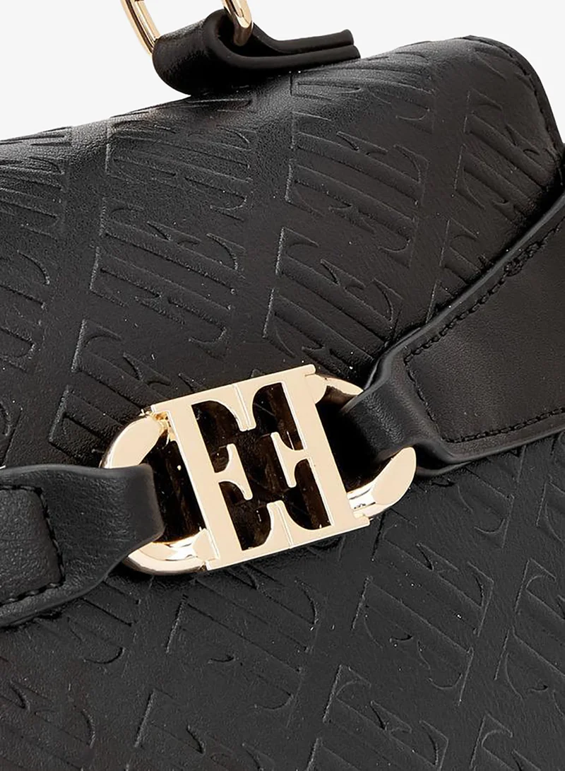 Elle BLACK Monogram Embossed Satchel Bag With Detachable Strap for Women | Best Price UAE