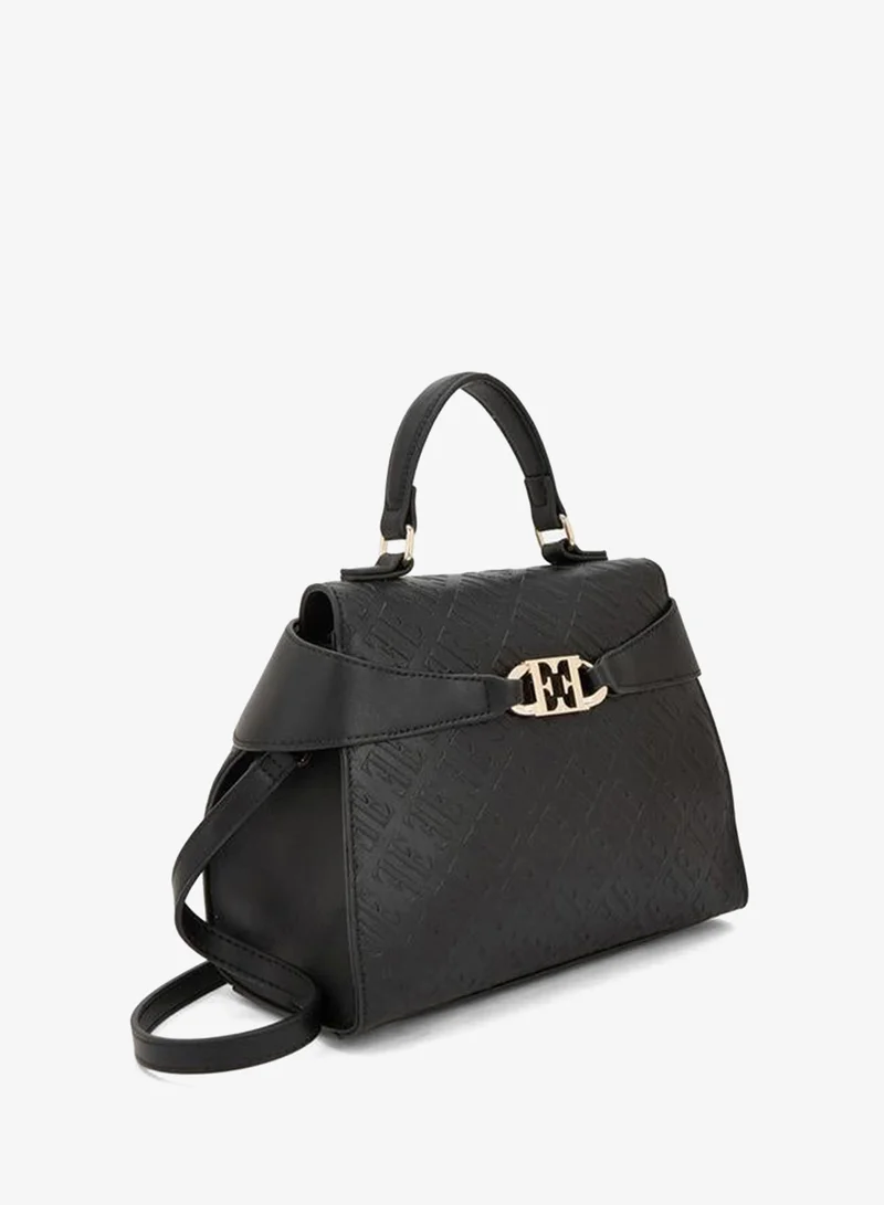 Elle BLACK Monogram Embossed Satchel Bag With Detachable Strap for Women | Best Price UAE