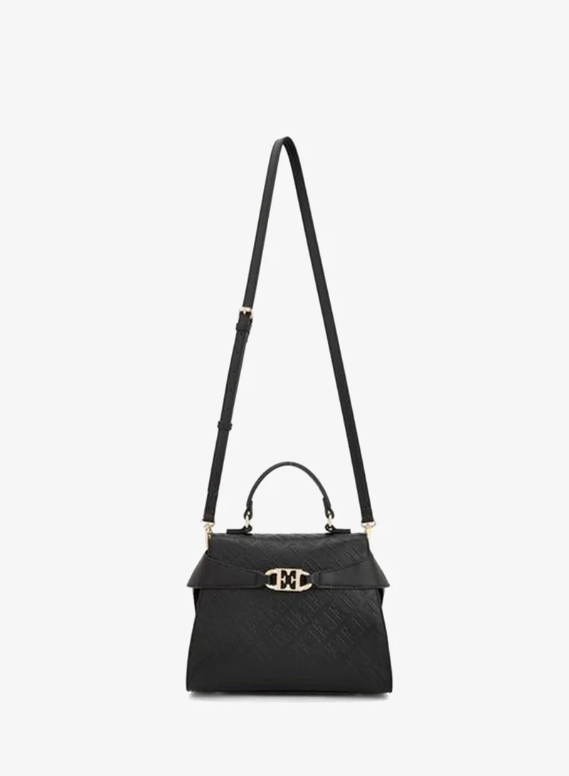 Elle Monogram Embossed Satchel Bag With Detachable Strap