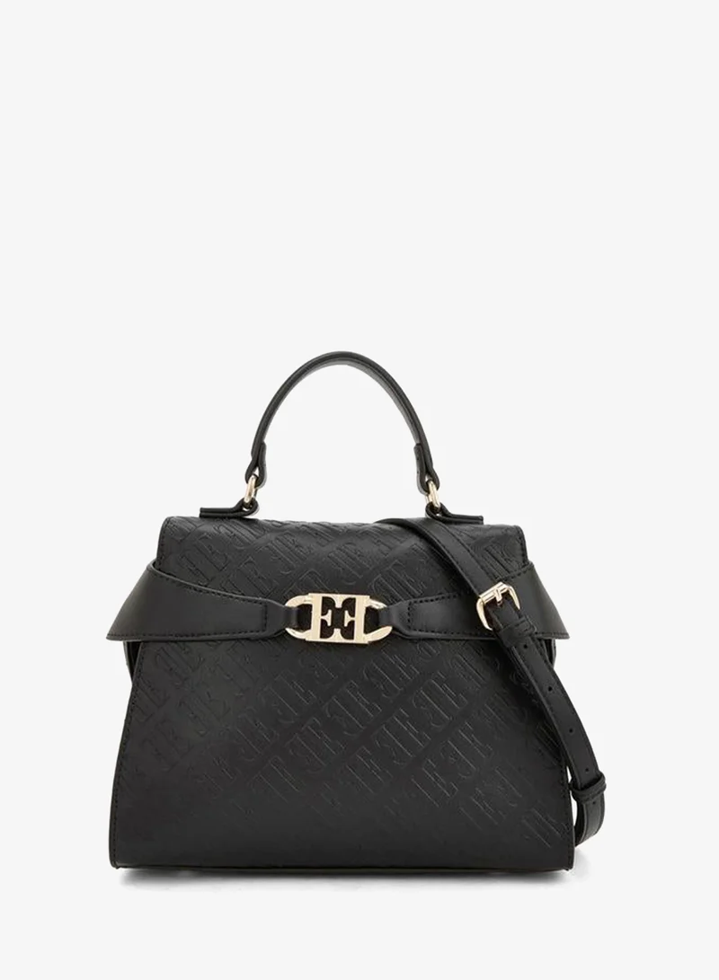 Elle Monogram Embossed Satchel Bag With Detachable Strap