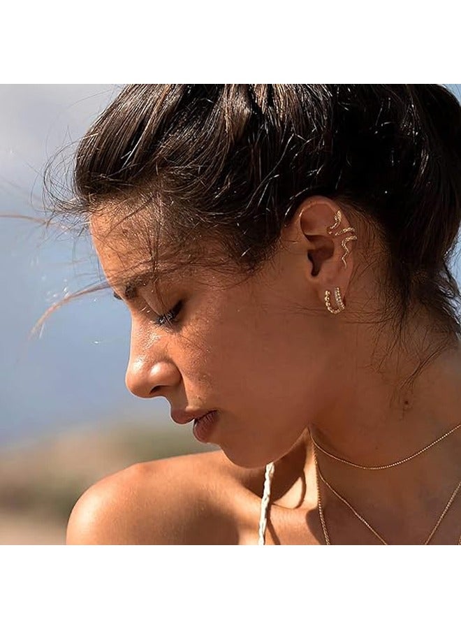 Mevecco Women Huggie Hoop Earrings Gold Ear Stud Cuff 14K Gold Filled Small Boho Beach Simple Delicate Handmade Hypoallergenic Jewelry Gift - Image 2