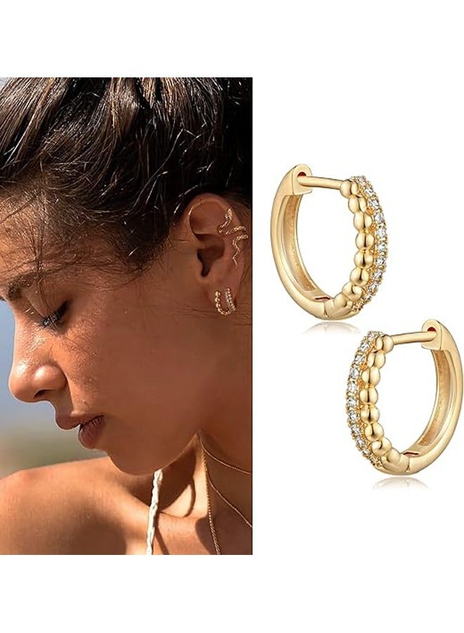 Mevecco Women Huggie Hoop Earrings Gold Ear Stud Cuff 14K Gold Filled Small Boho Beach Simple Delicate Handmade Hypoallergenic Jewelry Gift - Image 3