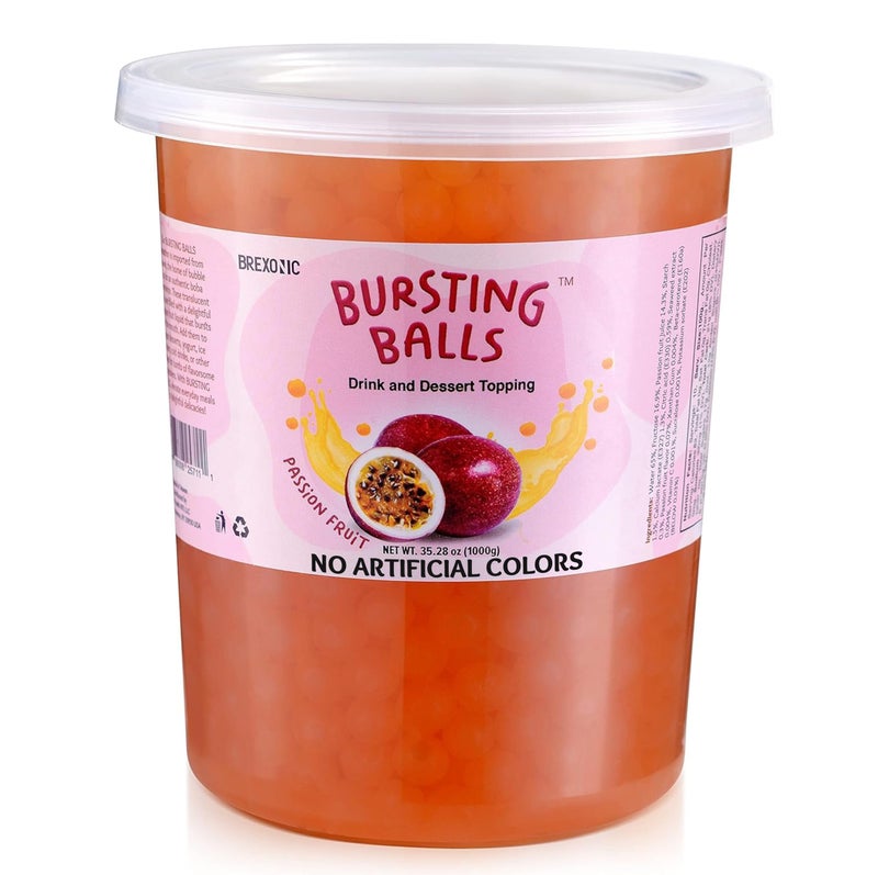 BREXONIC Popping Boba Pearls Bursting Tea Balls Drink  Dessert Topping Strawberry Mango Blueberry Passion Fruit Flavored Bubble Tea Pearls Passion Fruit 2 LB Pack of 1 - Image 3