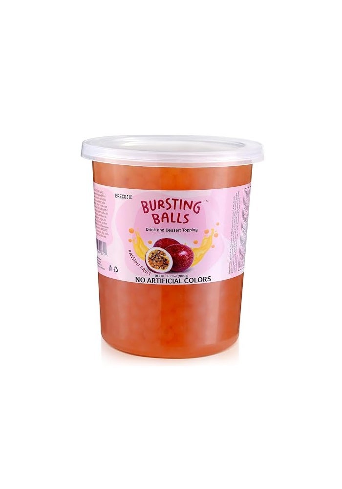 BREXONIC Popping Boba Pearls Bursting Tea Balls Drink  Dessert Topping Strawberry Mango Blueberry Passion Fruit Flavored Bubble Tea Pearls Passion Fruit 2 LB Pack of 1 - Image 1