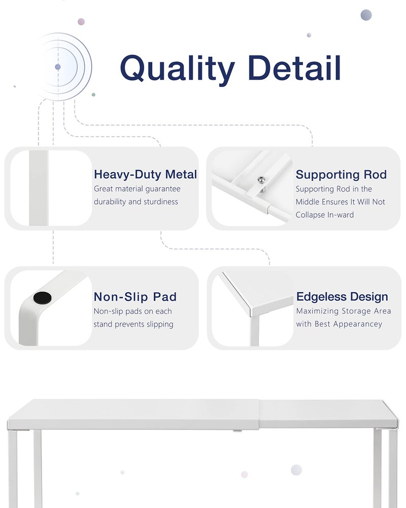 Nxconsu Cabinet Shelf Expandable Organizer Riser Rack For Kitchen Pantry Cupboard Under Sink Countertop Home Organization Extra Storage Space Saver Heavy Duty Metal Edgeless Design White Large - Image 3