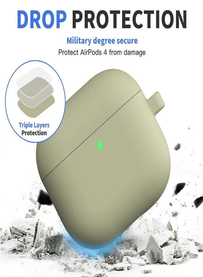 DamonLight Case for AirPods 4 Case Triple Layers Hard Cover Shockproof Protective Silicone Case with Christmas Tree Lanyard and Cleaning Pen for Apple Airpods 4th Generation 2024 Released (Sage green) - Image 5