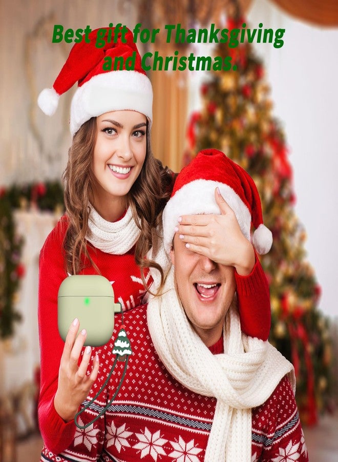 DamonLight Case for AirPods 4 Case Triple Layers Hard Cover Shockproof Protective Silicone Case with Christmas Tree Lanyard and Cleaning Pen for Apple Airpods 4th Generation 2024 Released (Sage green) - Image 2