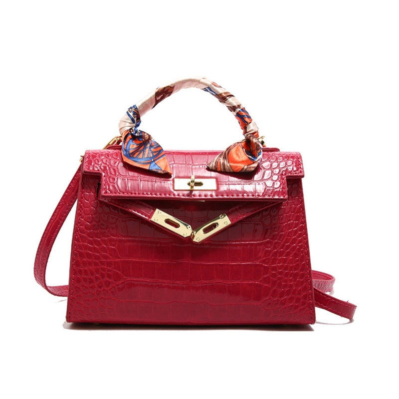 Crocodile Pattern Mini Kelly Handbag for Women, PU, Lock Closure, Casual Street Style - Image 4