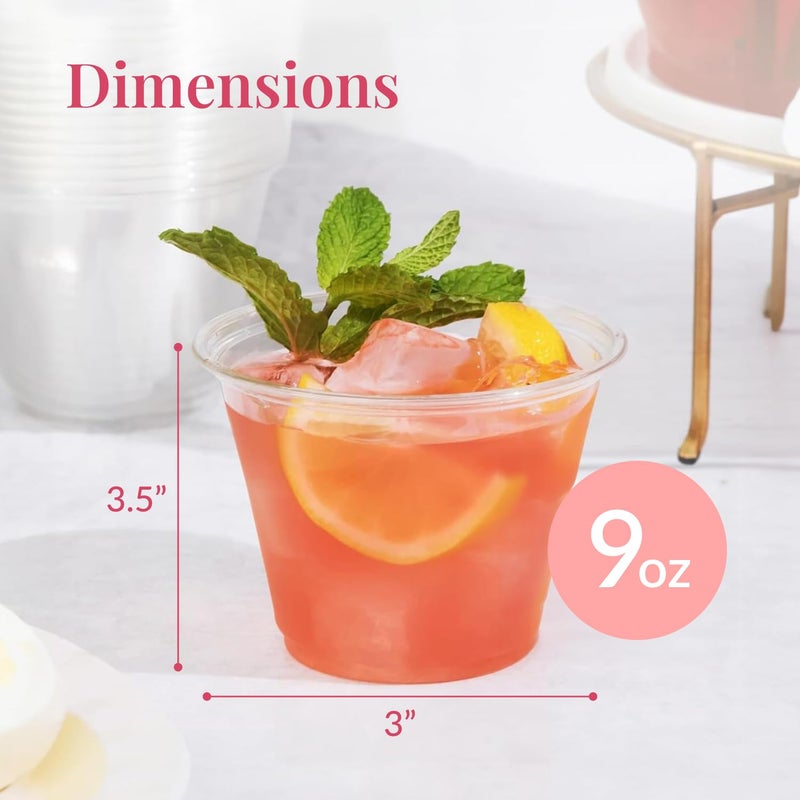 Prestee Clear Plastic Party Cups Disposable - Punch Cups - Plastic Wine Cups - Small Cups - Clear Plastic Cups - Plastic Drinking Cups Disposable - PET Clear Water Plastic Cup Disposable - 50ct 9oz - Image 3