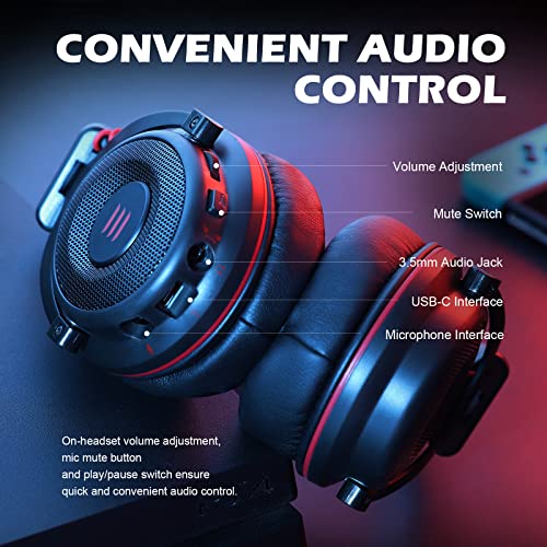 EKSA E900 PRO Black Gaming Wired Over Ear Headphones with Virtual 7.1 Surround Sound, Noise Cancelling with Mic & Led, Compatible with PC and Gaming Console - Red and Black - Image 4