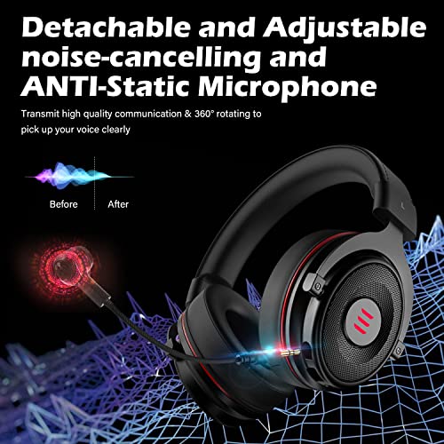EKSA E900 PRO Black Gaming Wired Over Ear Headphones with Virtual 7.1 Surround Sound, Noise Cancelling with Mic & Led, Compatible with PC and Gaming Console - Red and Black - Image 2