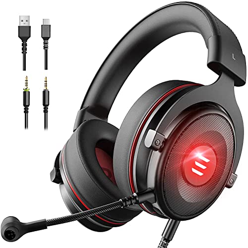 EKSA E900 PRO Black Gaming Wired Over Ear Headphones with Virtual 7.1 Surround Sound, Noise Cancelling with Mic & Led, Compatible with PC and Gaming Console - Red and Black - Image 1
