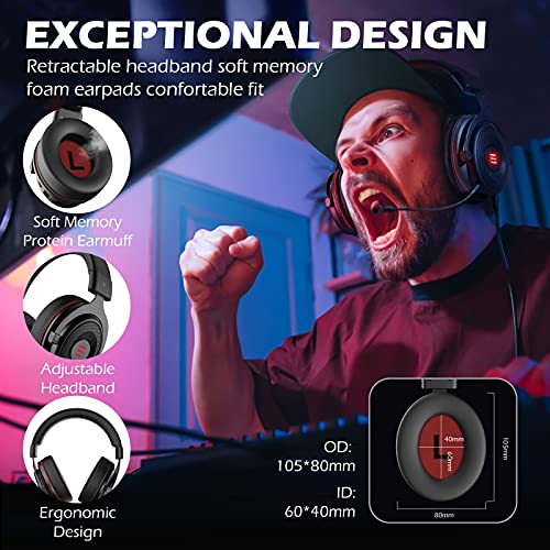 EKSA E900 PRO Black Gaming Wired Over Ear Headphones with Virtual 7.1 Surround Sound, Noise Cancelling with Mic & Led, Compatible with PC and Gaming Console - Red and Black - Image 3