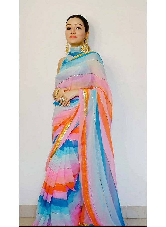 Sidhidata Women's Printed Georgette Sequence Work Saree With Unstitched Blouse Piece (Ashmita Sequence MultiColour_Free Size) - Image 4