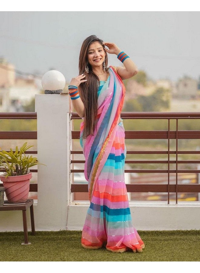 Sidhidata Women's Printed Georgette Sequence Work Saree With Unstitched Blouse Piece (Ashmita Sequence MultiColour_Free Size) - Image 2