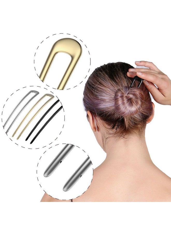 HYFEEL French Hair Pins Metal Hair Forks U Shaped Long Chignon 2 Prong Sticks For Women Hair Accessories (Black Gold Silver) 3Pcs - Image 4