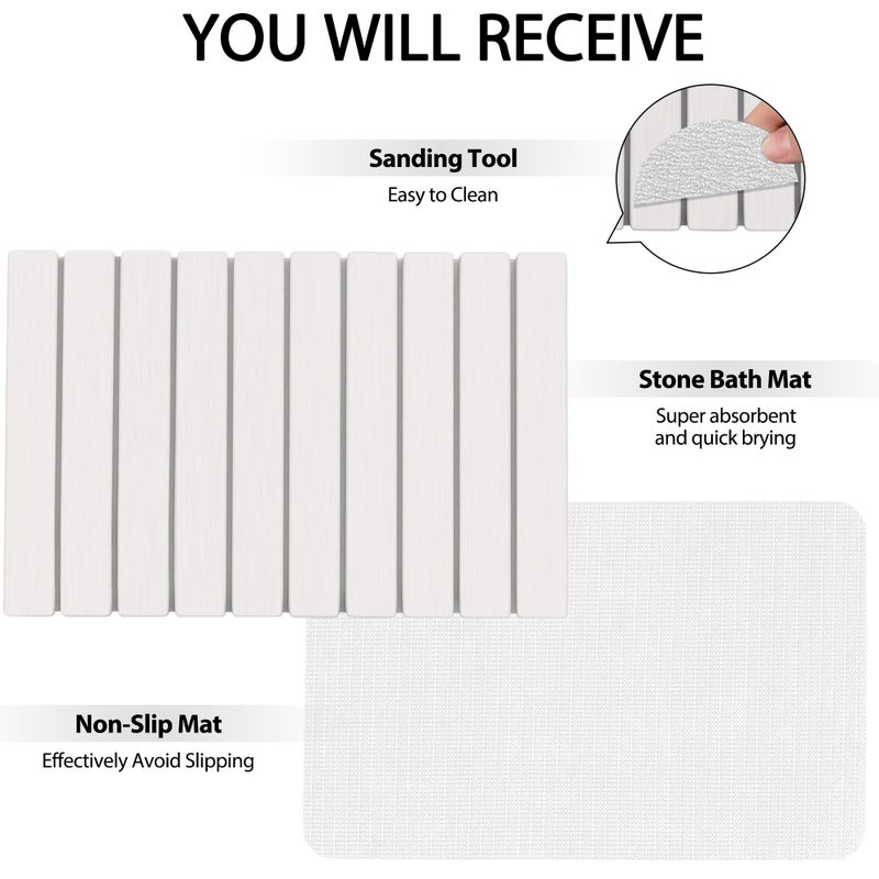 YEECOPON Foldable Stone Bath Mat 60x39cm | Quick-Dry Diatomaceous Earth Bath Rug with PVC Anti-Slip Base | Bathroom, Kitchen, Pet-Friendly Water Absorbent Mat - Image 5