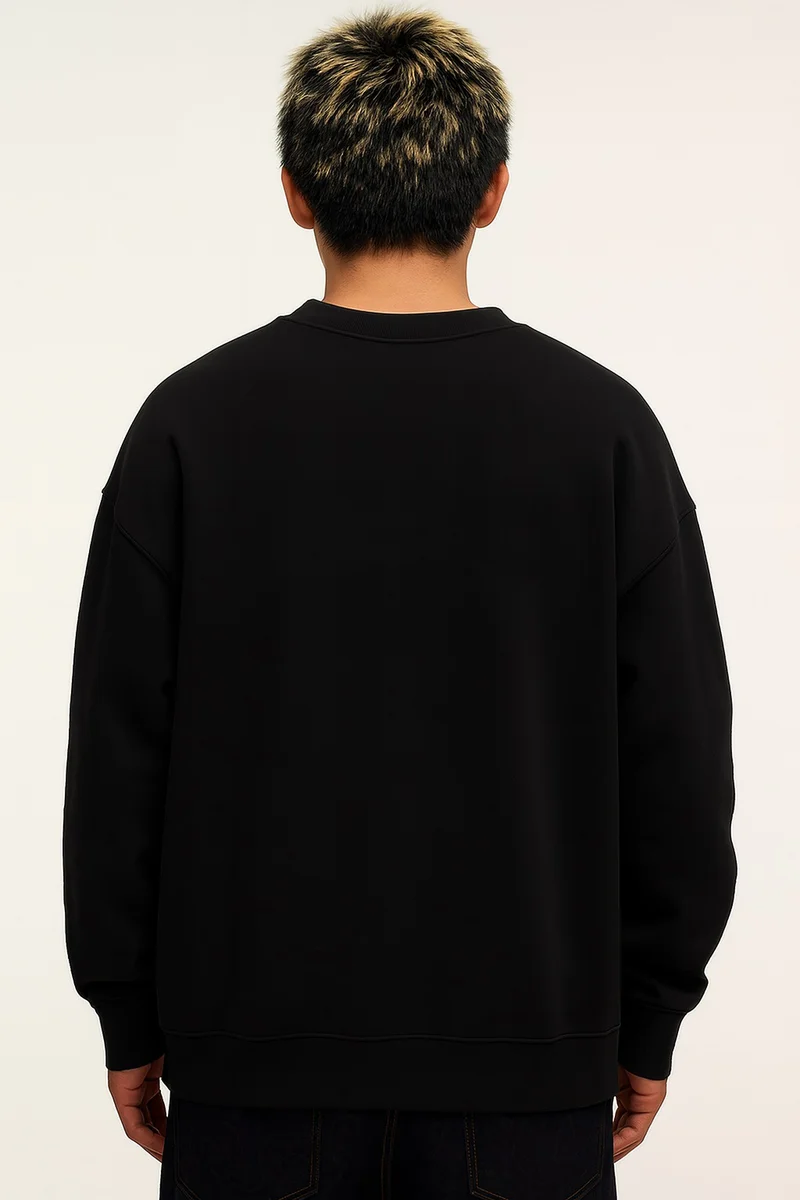 Maniac  Maniac Mens Embroidery Full Sleeve Round Black Cotton Fleece Sweatshirt for Men | Best Price UAE