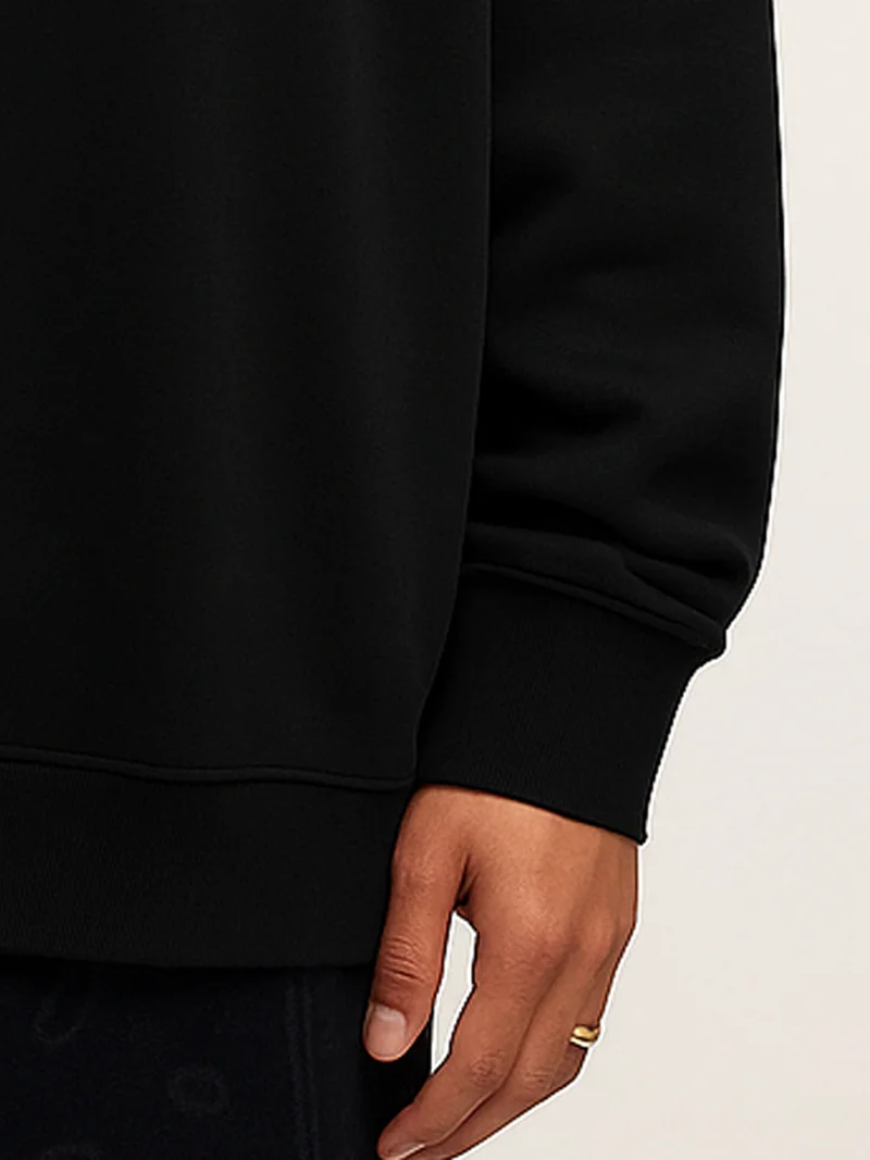 Maniac  Maniac Mens Embroidery Full Sleeve Round Black Cotton Fleece Sweatshirt for Men | Best Price UAE