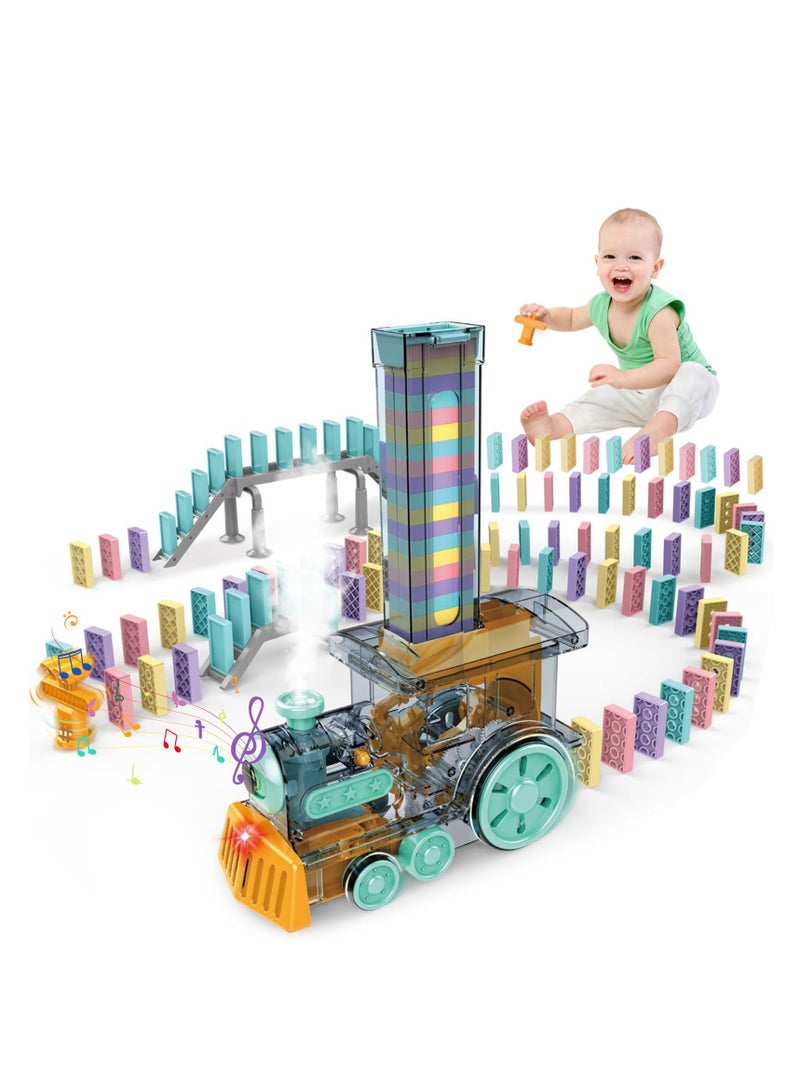 Excefore Domino Train Toy Set, Domino Electric Train Model with Sounds and Light, Domino Blocks Building Stacking Toy, STEM Creative Gift for 3 4 5 6 7 Year Old Boys Girls  - Image 1
