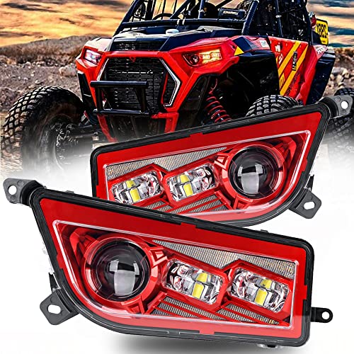 AUDEXEN 210W RZR LED Headlight Upgraded 1000 Bright HighLow Beam Turn Signals and DRL Compatible with UTV ATV 20142018 Polaris General RZR XP Turbo 1000 900s Red