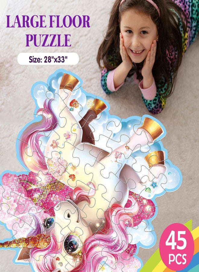IFLOVE Jumbo Floor Puzzle for Kids,48 Piece Unicorn Large Jigsaw Puzzles,Puzzle for Toddler Ages 3-5,Fun Educational Preschool Learning Toy Easter Gift for Boys & Girls Ages 4-8 (Shimmery Unicorn) - Image 2