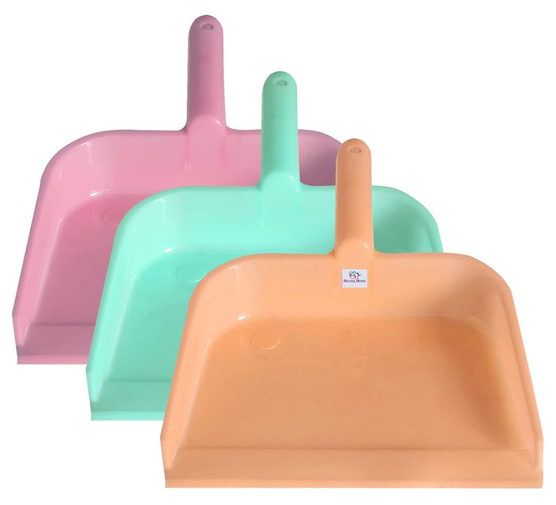 Kuber Industries Heart Home Plastic Lightweight 10 Dustpan with Comfort Grip Handle for Easy Sweep Broom Pack of 3 Pink Green Light Pink - Image 1