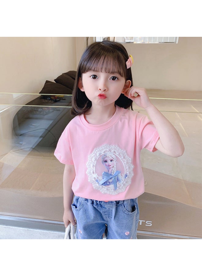 Summer New Children's T-shirt Cute Cartoon Princess Elsa Short-sleeved Top All-match Western-style Trendy Baby Girl Trendy